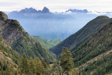 Val Pilotera – the narrow valley seen from its first wall. View towards Valchiavenna