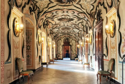 Castello di Sarre Valle d’Aosta – a very long aisle completely decorated