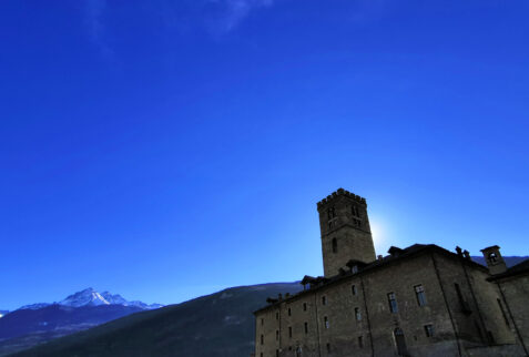 Castello di Sarre Valle d’Aosta – the castle in the early morning encompassed by a fantastic environment