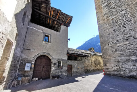 Avise Valle d’Aosta – a small square under to the tower of Castello Blonay