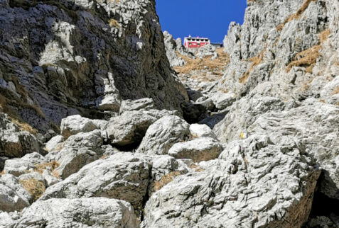 Resegone Lombardia – at the end of Valnegra gulley you can see Rifugio Azzoni