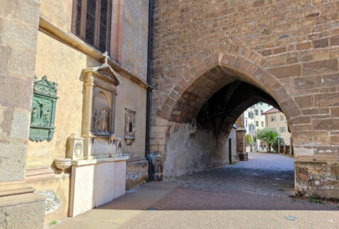 Merano Alto Adige – arch of bell tower of Chiesa di San Nicolò