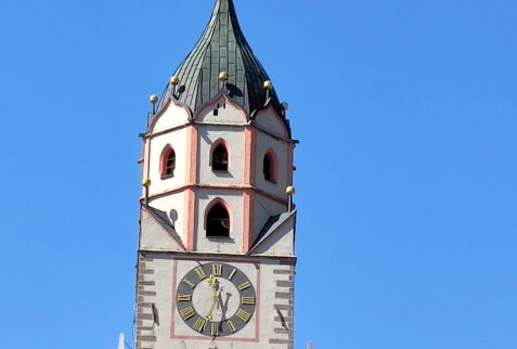 Merano Alto Adige – upper part of bell tower of Chiesa di San Nicolò