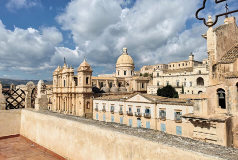 Noto – gorgeous skyline of the village seen from the terrace of Chiesa di Santa Chiara – BBofItaly