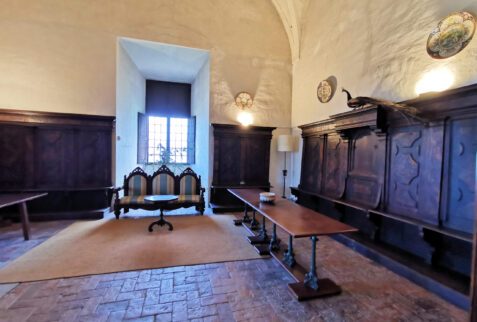 Castle of Santarcangelo – an ancient choir is now the furniture of this room – BBofItaly