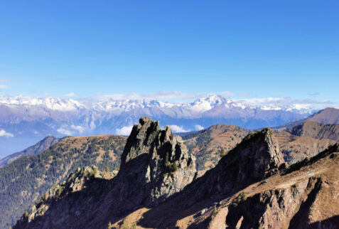 Benigni shelter – looking towards Switzerland (Pizzo Bernina and Monte Disgrazia). In foreground two peaks named Denti della Vecchia – BBofItaly
